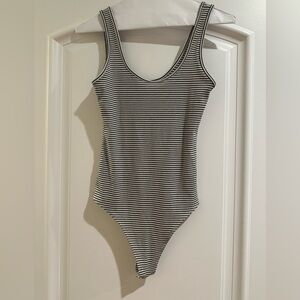 American Eagle Outfitters Black and White Striped Bodysuit Size Small